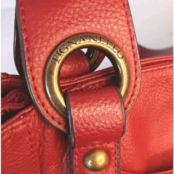 Tiganello Glam Red Round It Up Shopper Leather Handbag Brass Toned Hardware - Picture 9 of 15